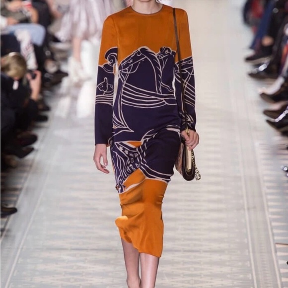 Dresses & Skirts - Tory Burch Dress Orange Blue
Trocadero Horse Print
Equestrian Runway Rare SZ 4